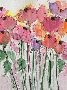 watercolor painting of pink and purple flowers