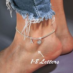 Personalized Sparkle Initial Anklet * Custom Name Anklet * Personalized Ankle Bracelet * Custom Adjustable Ankle Chain * Gift for Her ♡ Description: Simple and refined, this marvelous Callie anklet interprets the delicate beauty of woman's ankle. White crystals embellished on the initials sparkle brilliantly in many facets. Complemented by a shimmering finish, the elegant design makes it perfect for dressing up your style, adding a radiant touch of glamour to your look. ♡ Details  * Weight: 2.75 Name Anklet, Initial Anklet, Silver Ankle Bracelet, Beautiful Anklet, Ankle Chain, Titanium Jewelry, White Crystals, Gift Bows, Waterproof Jewelry