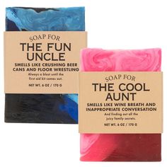 Might as well give your Cool Aunt or Fun Uncle a gift for all the time they let you do something your parents DEFINITELY would not have. They deserve something for all the probably slightly inappropriate (but super fun) things they've let you do. We promise they'll feel really cool when they use this delicious-smelling Whiskey River Soap, Funny Soap, Cool Uncle, Funny Christmas Ornaments, Soap Craft, Cool Minecraft Creations, Weird Gifts, Gag Gifts Funny, Luxury Soap