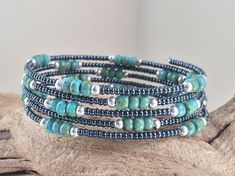 Embroidery Bracelets, Turquoise Bead Bracelet, Bracelets Diy, Wire Wrapped Bracelet, Wrap Bracelets, Jewelry Beaded