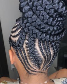 Erica J White on Instagram: “I heard y’all wanted to see the back view... 360 pretty!😉 #braided #childrenbraids #cwkgirls #cwk #naturalgirls #topknot #bunlife…” Cornrow Updo Hairstyles, Cornrows Updo, Feed In Braids Ponytail, Black Hair Updo Hairstyles, Braids Cornrows, Feed In Braids Hairstyles, Goddess Braids Hairstyles, African Hair Braiding Styles, Braided Cornrow Hairstyles