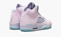 The Air Jordan 5 “Regal Pink” is a colorway of Michael Jordan’s fifth signature shoe that draws inspiration from springtime holiday with its use of pastel colors.  This May 2022 release of the vintage basketball shoe by Jordan Brand is designed with a Regal Pink synthetic nubuck upper and translucent netting on the sides, eyelet panels, and lower tongue.  The silver reflective tongue features a tonal embroidered Jumpman logo.  Jordan Brand nods to Easter by arranging the sock liner in an array o 2022 Shoes, Pink Jordans, Nike Air Jordan 5, Pink Ghost, All Nike Shoes, Jordan 5 Retro, Jumpman Logo, Air Jordan 5 Retro, Pink Easter