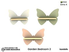 three different types of butterfly shapes with the words garden bedroom 2 and 3 on them