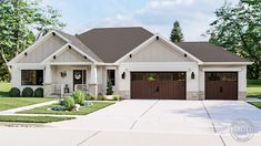 this is an artist's rendering of a two - story house with garages