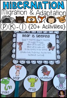 an animal themed poster with the words hibernation and addition