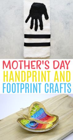 mother's day handprint and foot print crafts for kids to do on the table