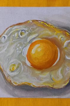 Fried Egg painting. omelette painting. Acrylic painting. Delisha Horta Acrylic Painting Ideas Food, Egg Painting Canvas, Egg Painting Ideas Art, Egg Artwork, Mood Bored, Acrylic Ideas, Painting Landscapes, Kitchen Artwork