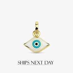 Enamel Evil Eye Charm - SARAH ELISE Minimalist White Jewelry With Charms, Yellow Gold Evil Eye Jewelry For Good Luck, Minimalist White Charm Necklaces, White Minimalist Charm Necklace, Minimalist White Charm Necklace, White Pendant Charm Necklace In Fine Jewelry Style, White Round Pendant Charm Jewelry, White Round Pendant Jewelry With Charms, White Symbolic Jewelry With Polished Finish