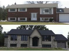 before and after photos of a brick house