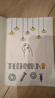 an open notebook with drawings on it and the words tehanokua written in black