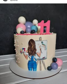 Painter Cake Ideas Art Birthday, Girls 11th Birthday Cake, Birthday Cake 11 Girl, Cake For 11th Birthday Girl, Cakes For 11th Birthday Girl, Art Cake Ideas, Painter Cake, Beach Birthday Cake, Art Birthday Cake