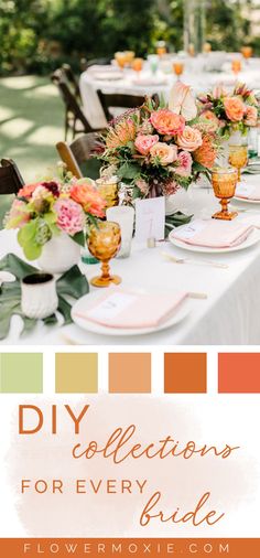 a table with flowers and place settings on it for a wedding or bridal party