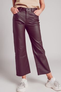 Q2 Pants & Trousers Faux Leather Wide Leg Trouser in Chocolate Brown Urban Aesthetic, Trouser Pants Women, Faux Leather Fabric, Urban Chic, Leather Fabric, Affordable Fashion, Chocolate Brown, Women's Style, Leg Pants