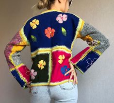 Handmade Patchwork Bohemian Hand Embroidered Short Hippe - Etsy South Africa Ethnic Jacket, Moda Kimono, Colorful Jacket, Mode Kimono, Boho Denim, Frilly Dresses, Crochet Bolero, Patchwork Jacket, Beautiful Kimonos