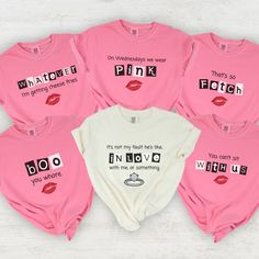 Mean Girls Inspired Matching Bachelorette Party Shirt - Magnolia Dane Co. Mean Girls Bachelorette Party, Available Quotes, Bridesmaids Shirts, Party Event Decor, Bachelorette Party Shirt, Colors Matching, Bridesmaid Shirts, Custom Signage, Bachelorette Shirts