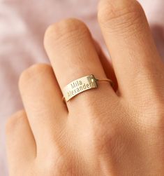 Large Personalized Bar Ring                      – Rellery Earth Rings, Weddings Rings, Bar Ring, Name Rings, Personalized Ring, Name Jewelry, Clothes Outfits, Brilliant Earth, Personalized Rings