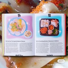 an open book with pictures of food on it