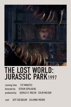 the lost world jurasic park poster with an image of a woman looking through a window