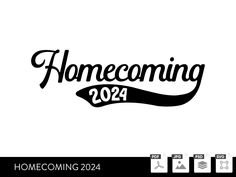 a black and white logo with the words home coming on it's left side