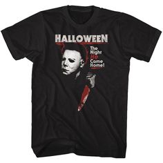 Halloween He Men's T-ShirtMen's t-shirt featuring Halloween He. High quality, professionally screen printed graphics and machine washable classic movie t-shirts & TV graphic tees. Size: Men's Color: Black Men's Short Sleeve T-Shirt 100% cotton Officially Licensed The Night He Came Home, Halloween Franchise, Spanish Posters, Disney Stars, Authentic Design, Michael Myers, Boyfriend Tee, Home T Shirts, Movie T Shirts