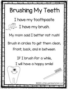 a toothbrush poem with the words brushing my teeth in black and white text on it