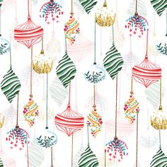 an image of christmas ornaments on a white background with red, green and gold decorations