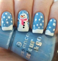 Nail art pupazzo di neve Fingernail Designs, Christmas Nail Art Designs, Finger Nails, Holiday Nail Art, Snowflake Nails