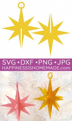 three paper stars hanging from a christmas tree with the text svg dxf png