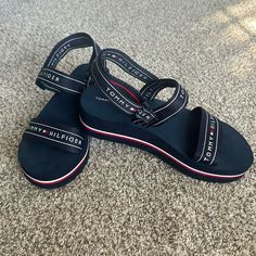 Tommy Hillfiger Sandals. Velcro Strap. Nwot. Blue With Red And White. Platform Sandal. Hilfiger Shoes, Tommy Hilfiger Shoes, White Platform, Velcro Straps, Platform Sandals, Women's Shoes Sandals, Shoes Sandals, Red And White, Tommy Hilfiger