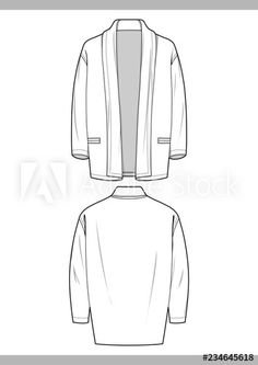 the front and back view of a white jacket with long sleeves on a white background