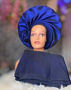 Auto Gele Head Wrap, Blue And Black Nigerian Aso Oke Gele Head Tie, Head Wrap For Black Women, African Head Wrap, Gele Head Wrap by SereneAfrica on Etsy African Headpiece, Gele Head Wrap, Headwrap Styles, African Headwrap, Head Wrap Styles, Head Tie, Traditional Weddings, African Head Wraps, Head Ties