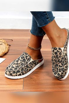 Front View. Leopard Slip Ons-UNISHE-29eleven | Women’s Fashion Boutique in Menan Leopard Mules, Canvas Loafers, Comfortable Slippers, Outdoor Slippers, Light Weight Shoes, Coffee Brown, Slides Shoes, Spring Shoes, Womens Clothing Sizes