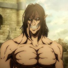 an anime character with long hair and no shirt