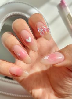 Blush Nails Almond, Blush Nail Designs, Korean Nails, Pretty Nail Designs