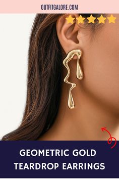 Geometric Gold Teardrop Earrings Gold Teardrop Earrings, Water Drop Earrings, Droplet Earrings, Earring Stand, Elegant Dinner, Next Fashion, Vintage Glam, Refined Style, Gold Geometric