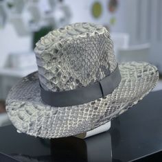 Handmade Genuine King Dragon Python Leather Snakeskin Fedora Wide Brimmed Hat Materials: Snakeskin, Python Leather See Details Snakeskin Hat For Stylish People. Unique Design, Premium Quality, Luxury Style Outside: Genuine Dragon Python Leather All Our Products Are 100% Handmade, We Always Try To Create Interesting Ideas To Make Your Style Unique. We Use Only The Highest Quality Materials And Accessories From Around The World And Only Best Leather From Indonesia. Before Listing Each New Model Un Elegant Leather Fedora, Luxury Wide Brim Fedora For Kentucky Derby, Luxury Wide Brim Panama Hat, Elegant Leather Fedora With Curved Brim, Elegant Leather Fedora Hat, Luxury Leather Wide Brim Hat, Elegant Leather Fedora Hat Bands, Elegant Wide Brim Leather Fedora, Elegant Leather Wide Brim Hat