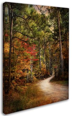 a painting of a dirt road in the woods