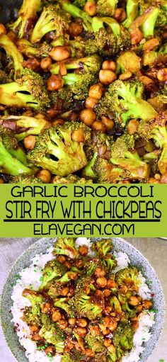 broccoli stir fry with chickpeas and white rice