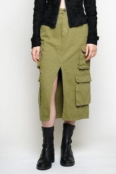 Soda Combat Skirt - Khaki | Shop Noctex Combat Skirt, The Ragged Priest, Ragged Priest, Green Fits, Khaki Green, Skirt Length, Midi Length, Midi Skirt, Split