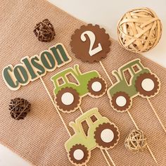 Tractor Centerpieces Farm theme Birthday party Tractor Centerpieces, Brown Sand, Party Stand, Birthday Centerpieces, Birthday Table, Baby Boy Birthday, Design Paper