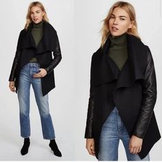 Black Mackage Jacket With Leather Sleeve Detail And Cowl Neck. Jacket Is In Perfect Condition, And Only Has Been Worn A Handful Of Times Mackage Jacket, Leather Sleeve, Sleeve Detail, Cowl Neck, Jackets & Coats, Jackets For Women, Leather, Women Shopping, Black