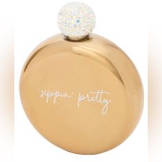 a gold flask with the words pippa party written on it's side