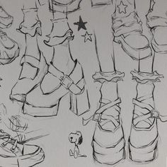 some drawings of shoes and other items