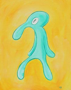 a painting of a blue figure on a yellow background