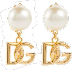 Luxury Gold Clip-on Earrings, Luxury Gold Plated Clip-on Earrings, Luxury Gold Metal Clip-on Earrings, Luxury Gold Pearl Clip-on Earrings, Dolce And Gabbana Earrings, Monogram Earrings, Faux Pearl Earrings, Shop Logo, Faux Pearl