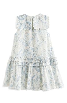 A pale floral print washes over a sleeveless cotton dress made even prettier with a scalloped collar and ruffle-tiered skirt. Back button closure 100% cotton Machine wash, tumble dry Imported Scallop Collar, Kids Dress Collection, Scalloped Collar, Sleeveless Cotton Dress, Girl Dress Pattern, Spring Kids, Kids Fashion Clothes