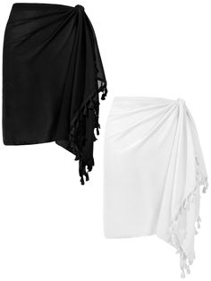 PRICES MAY VARY. Comfortable Material: made of quality chiffon, this sarong cover ups for women is breathable and soft, can dry quickly and keep skin cool for different weather. Lightweight and comfortable for covering Package and Size: you will receive 2 women sarongs in white and black color, which can meet your use and change needs; Measuring about 22.44 inches/ 57 cm wide and 57.48 inches/ 146 cm long, fits most people's body types, you can adjust the size by tying the knot in a variety of w Skirt With Tassels, Wrap Swimwear, Wrap Bathing Suit, Sarong Skirt, Coverup Skirt, Beach Skirt, Swimwear Shorts, Swimsuit Cover Ups, Swimsuit Cover