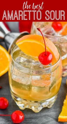 the best amaretto sour recipe with orange slices and cherries