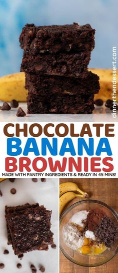 chocolate banana brownies made with pantry ingredients and ready in minutes