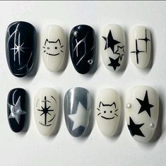 Simple Press On Nail Designs, Skater Nails, Alt Nails Designs, Star Nail Designs, Designs For Short Nails, Repost If, Hello Nails